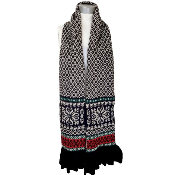 RALPH LAUREN RUGBY wool angora knit ruffle cozy preppy winter long scarf multi - Picture 3 of 5